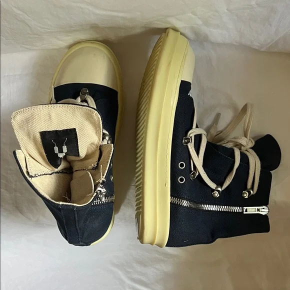 Rick Owens Navy and Cream High-Top Sneakers